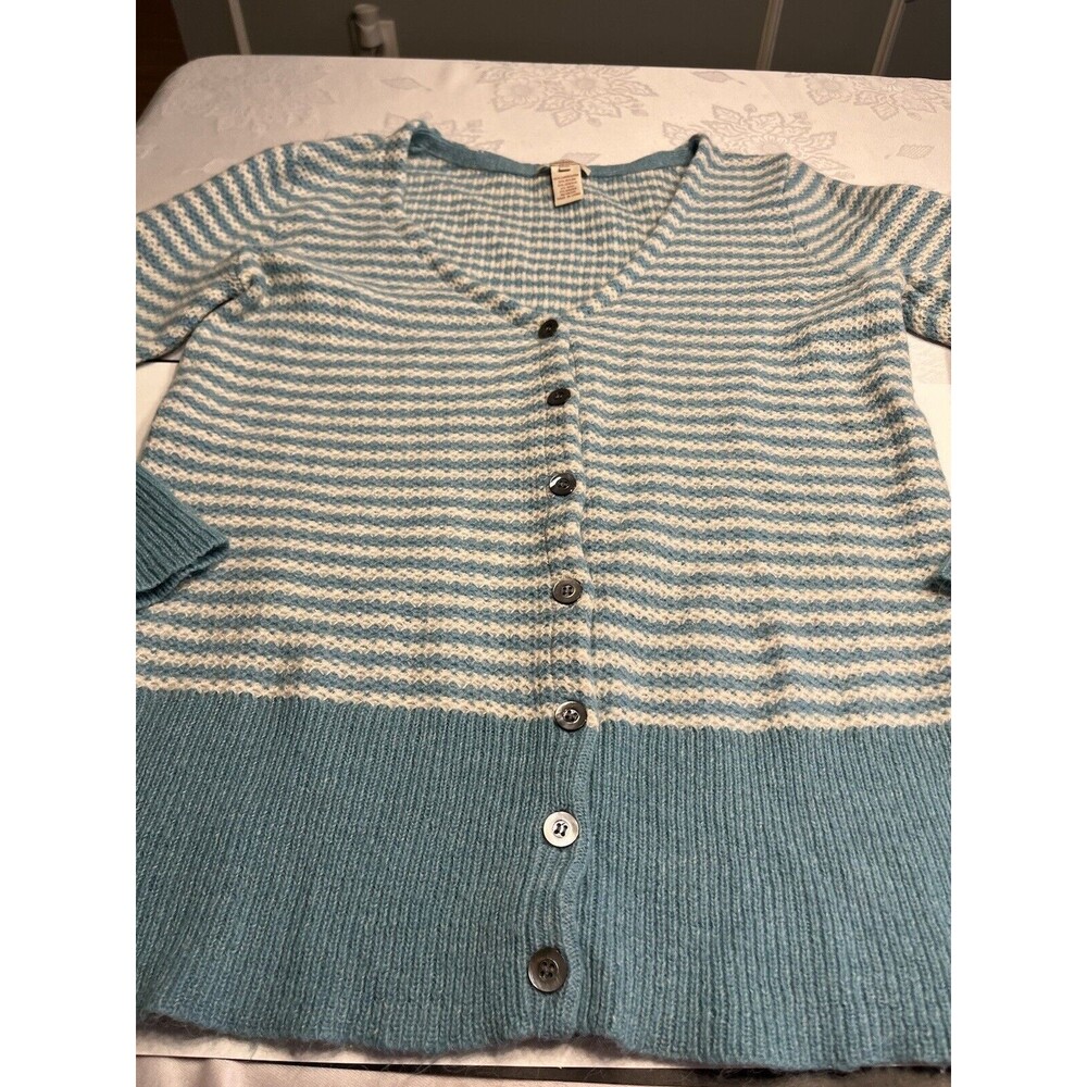 Lambswool Mohair V-neck Striped Button Up Sweater Sz PM